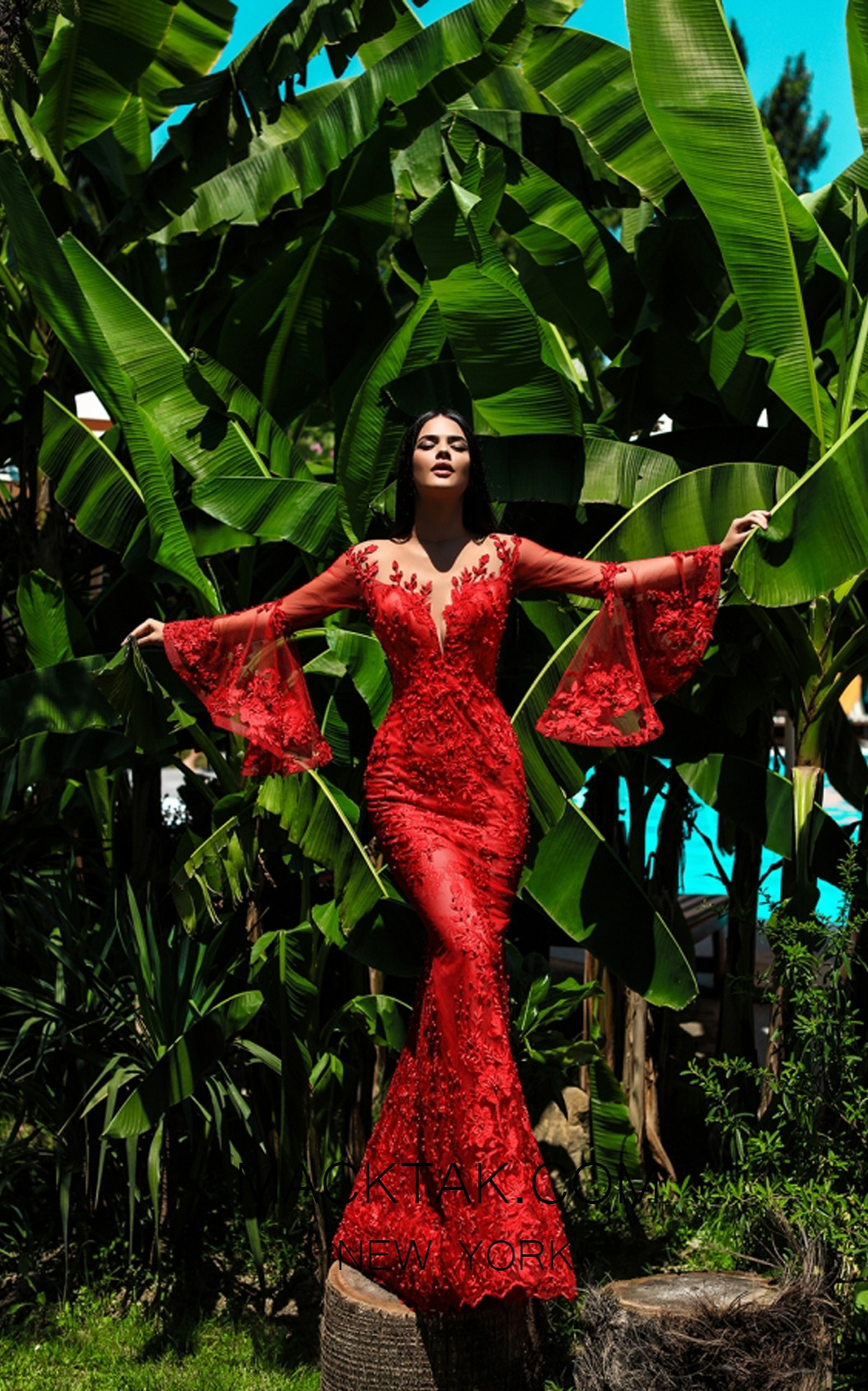 Tarik Ediz 50407 Red Front Dress