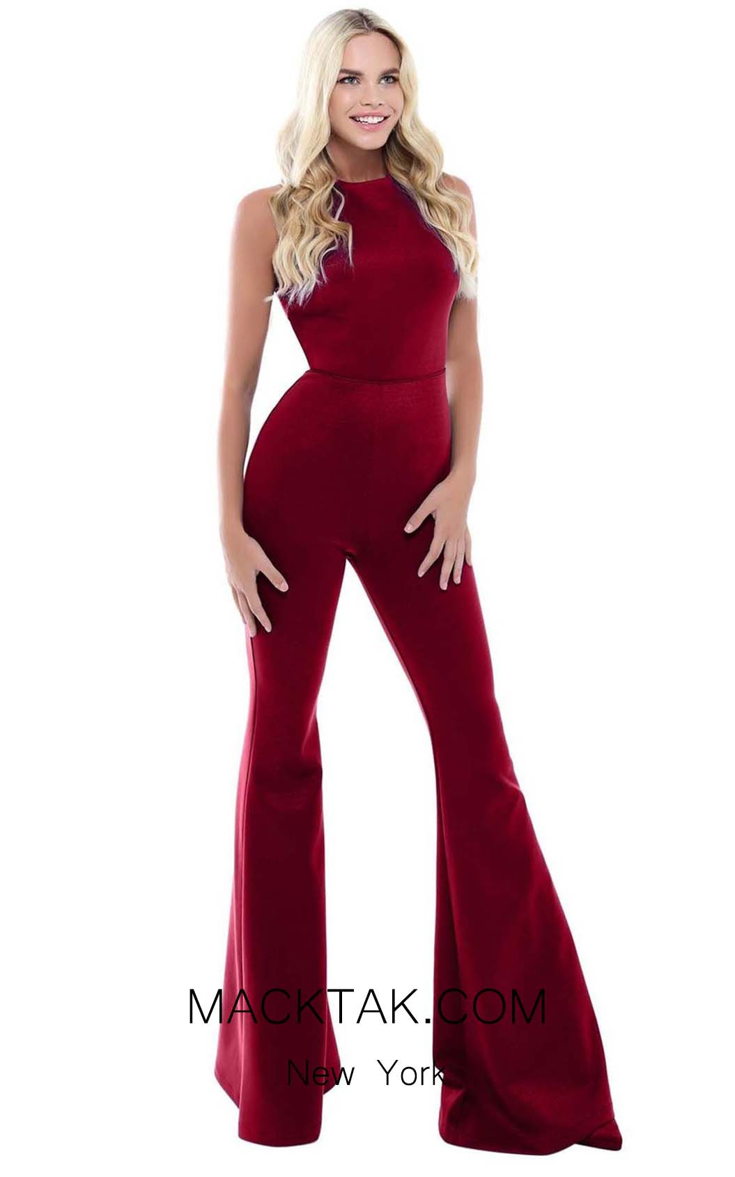Tarik Ediz 50485 Burgundy Front Dress