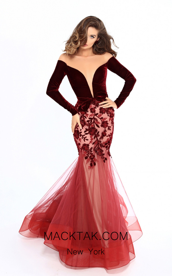 Tarik Ediz 93657 Burgundy Front Dress