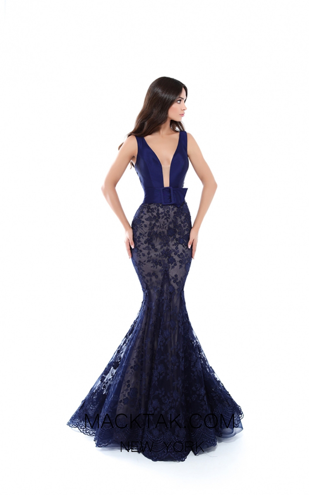 Tarik Ediz 50427 Navy Front Prom Dress