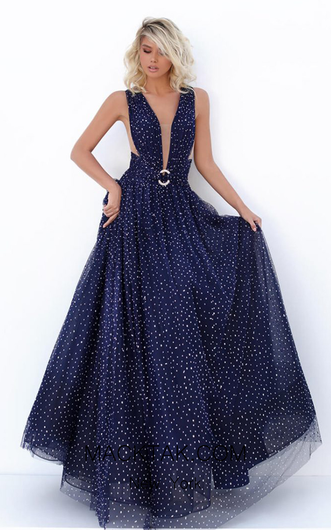 Tarik Ediz 50694 Navy Front Dress
