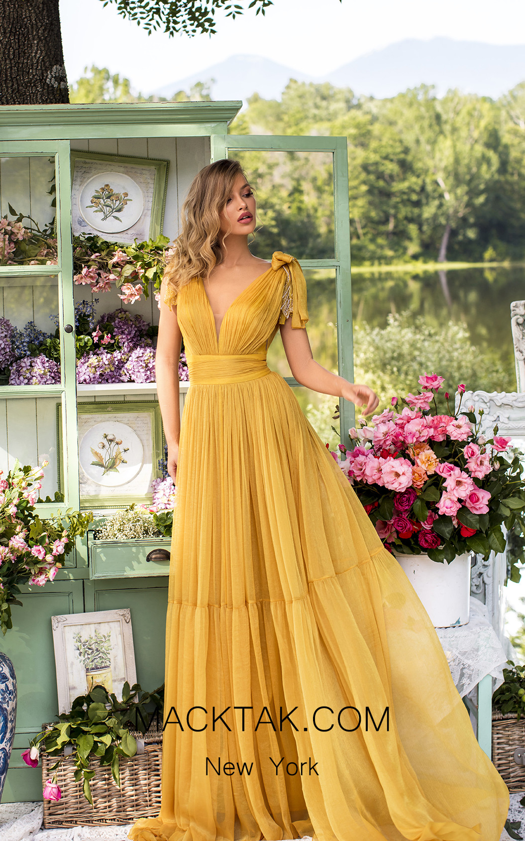 Tarik Ediz 93897 Yellow Front Dress