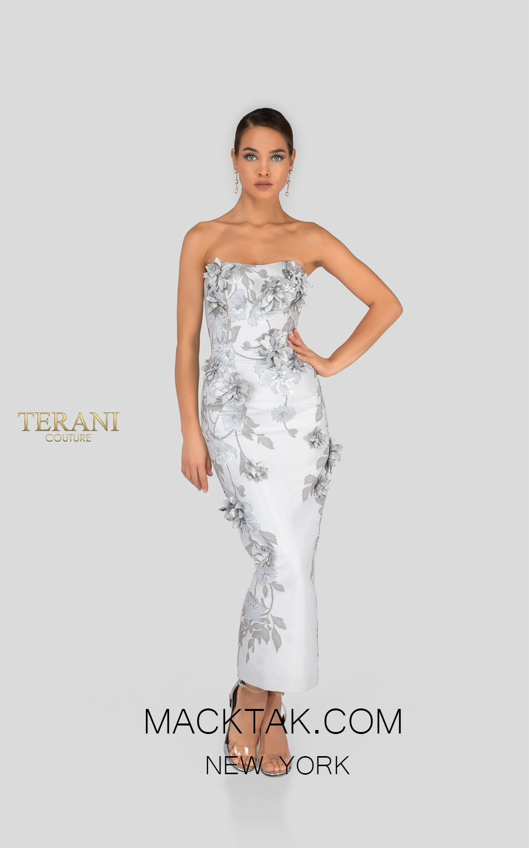 Terani 1911C9012 Silver Taupe Front Cocktail Dress