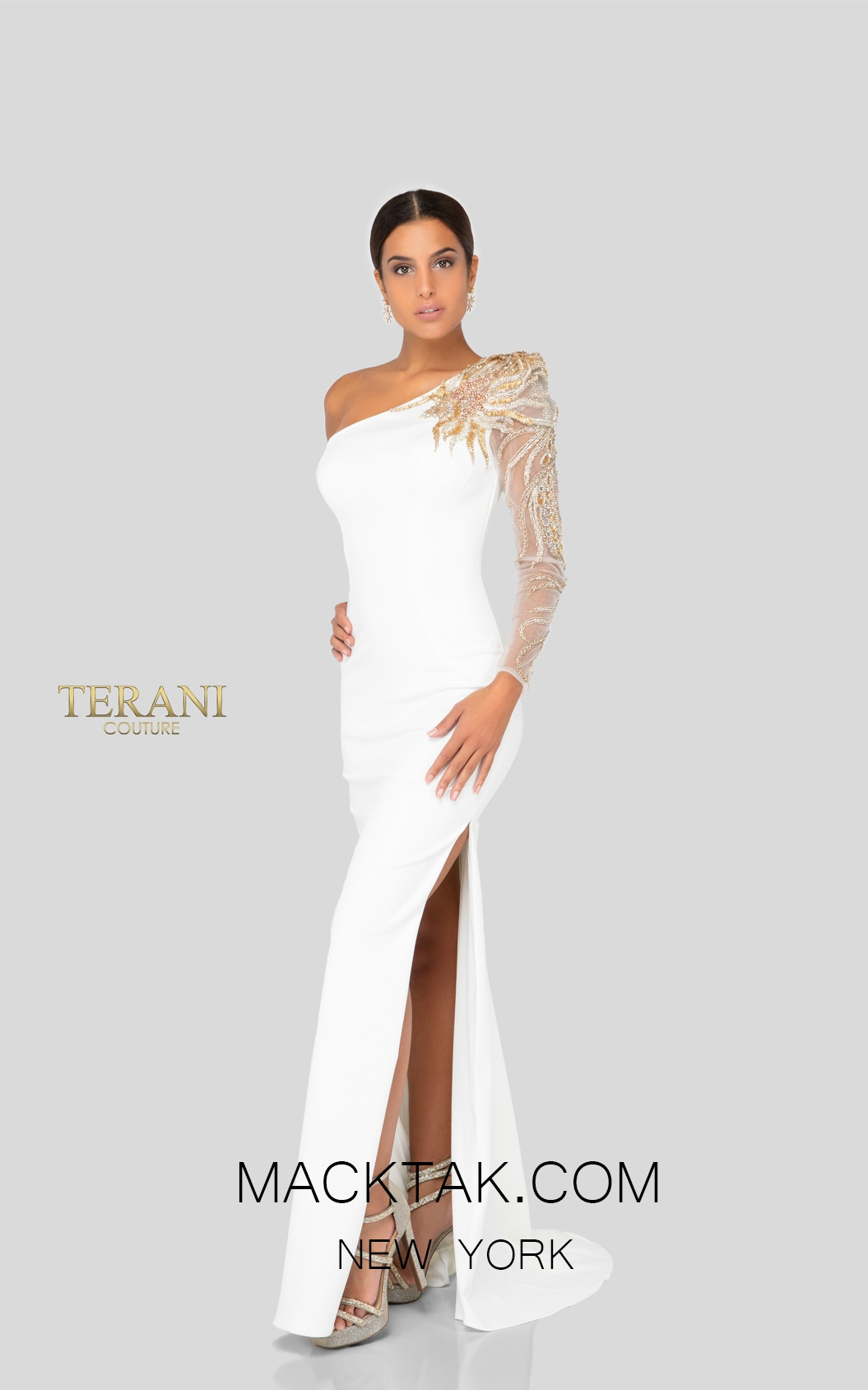 Terani 1911E9094 Ivory Front Evening Dress