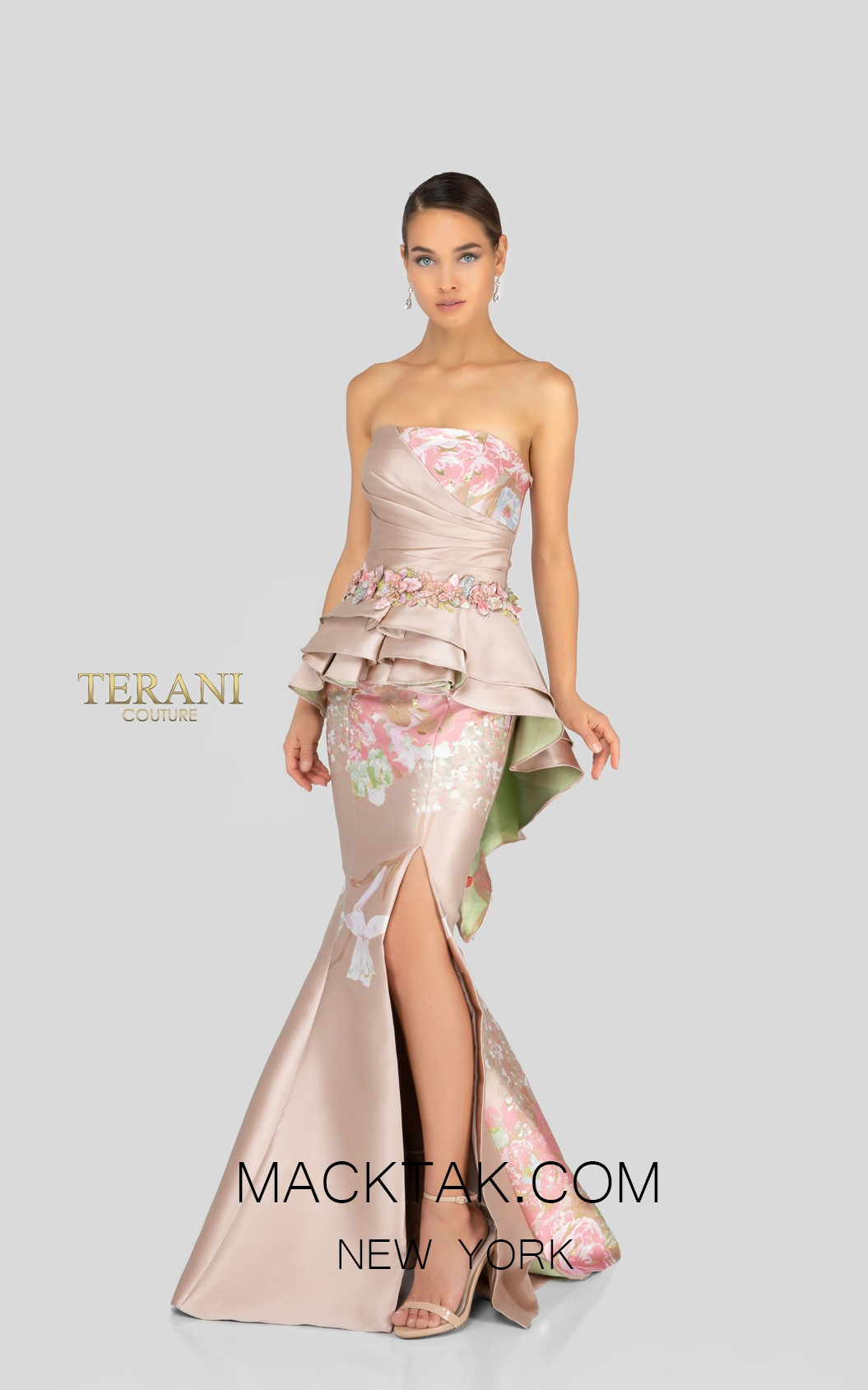 Terani 1911E9100 Champagne Gold Front Evening Dress