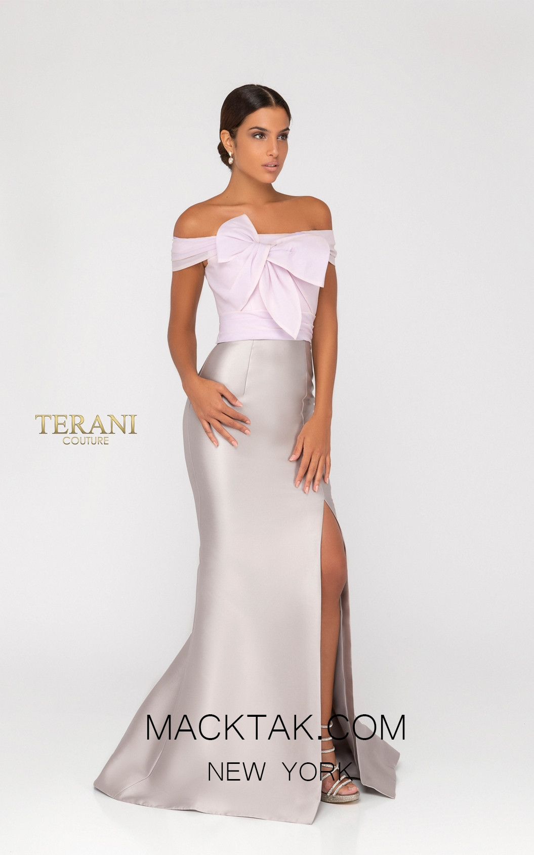 Terani 1911E9104 Taupe Front Evening Dress