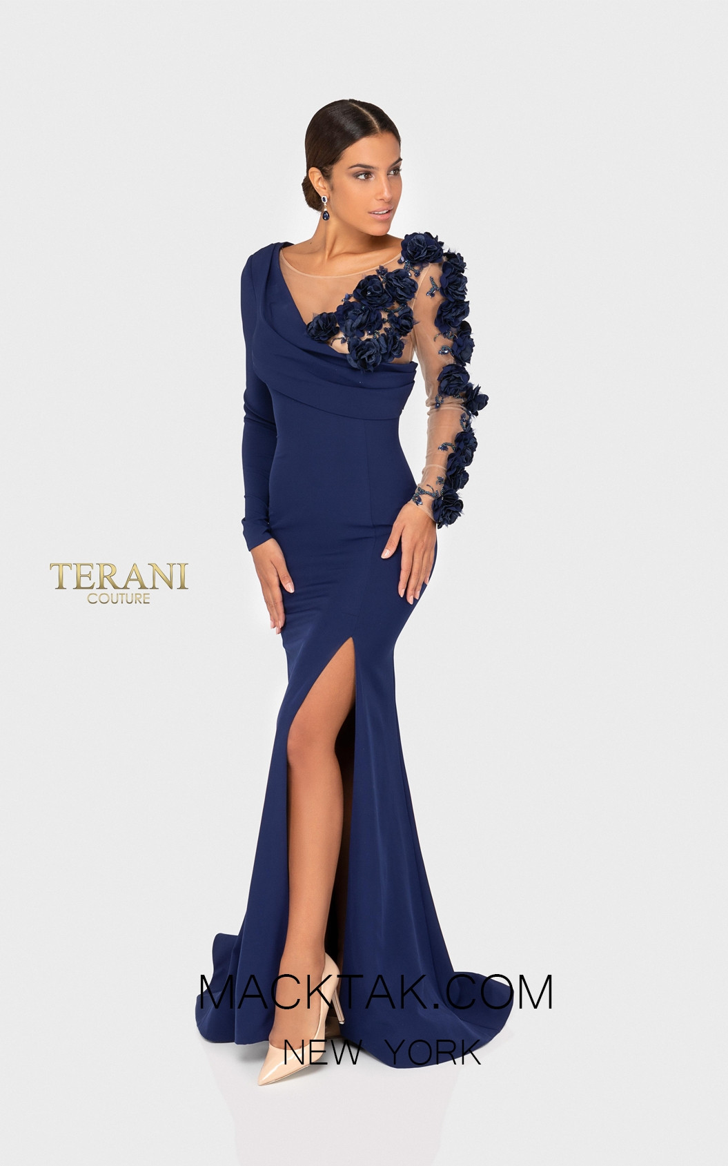 Terani 1911E9109 Navy Nude Front Evening Dress
