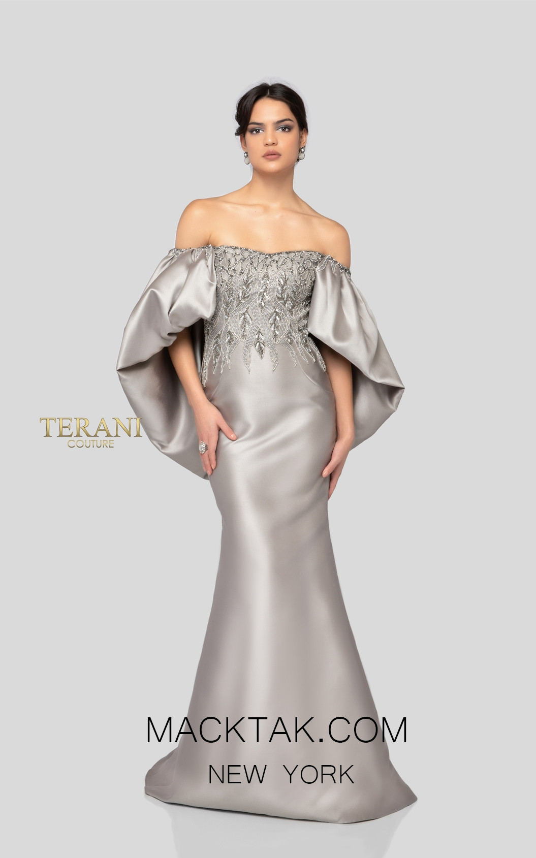 Terani 1911E9110 Taupe Front Evening Dress