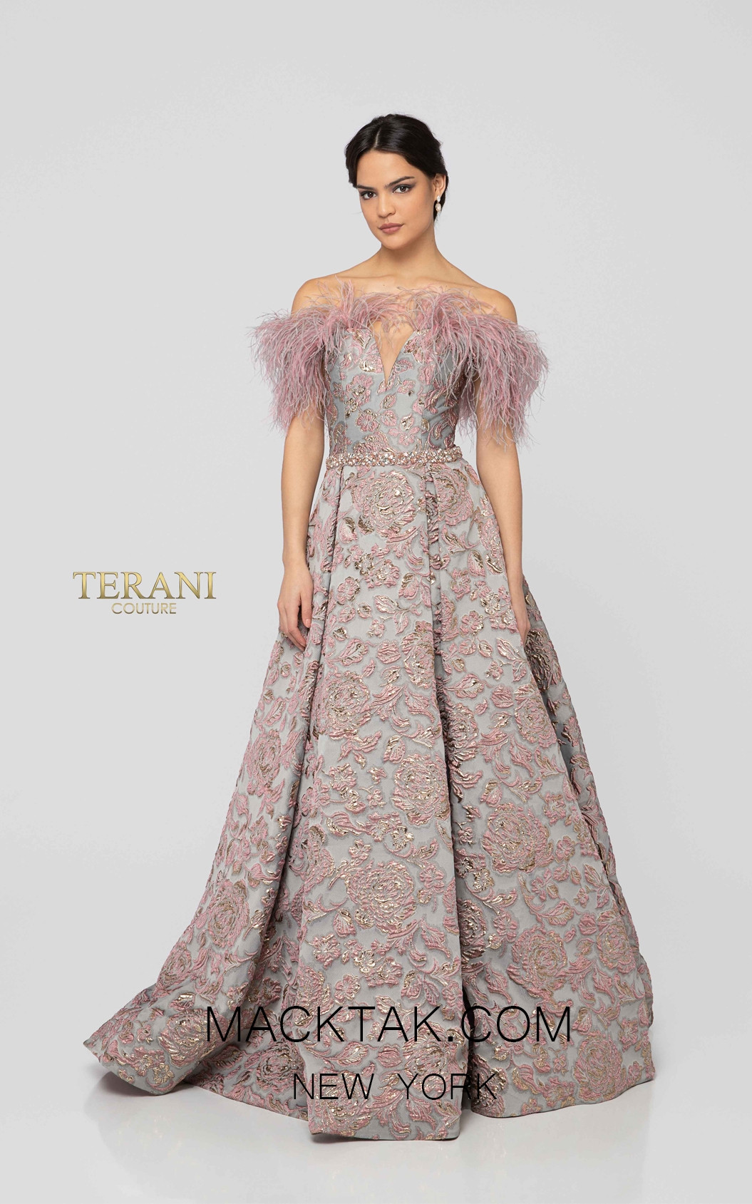 Terani 1911E9138 Rose Gray Front Evening Dress