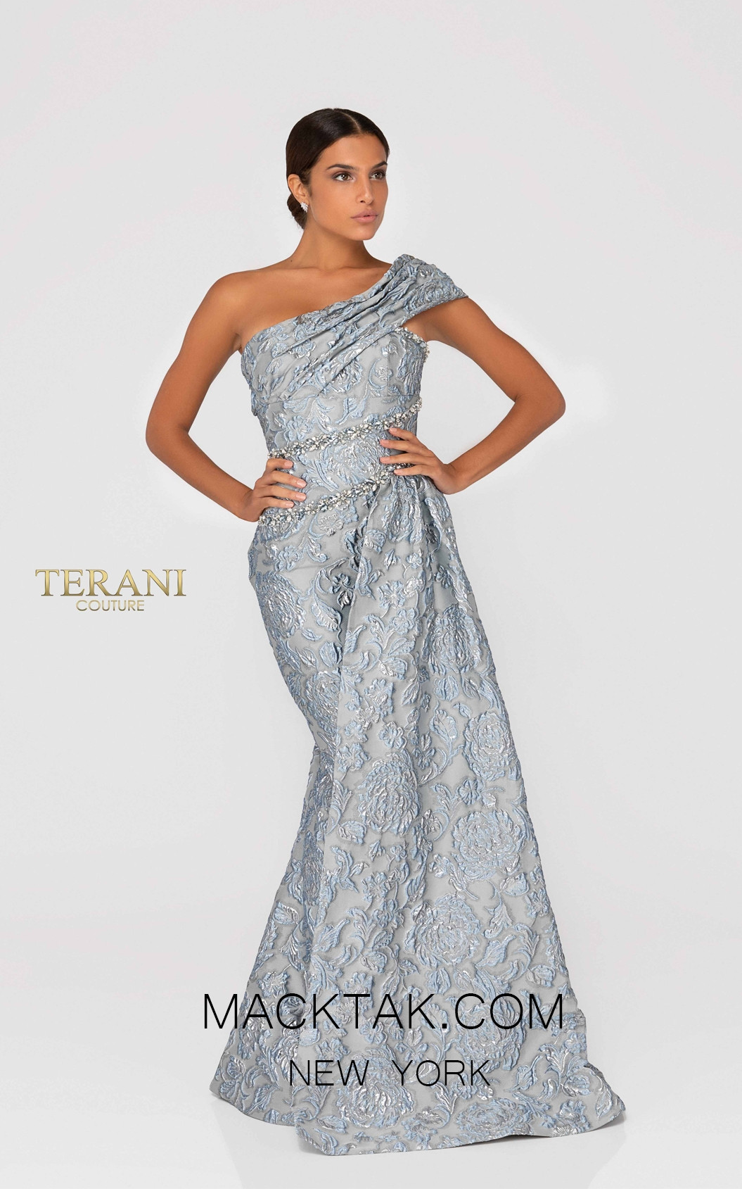 Terani 1911E9139  Pewter Gray Front Evening Dress