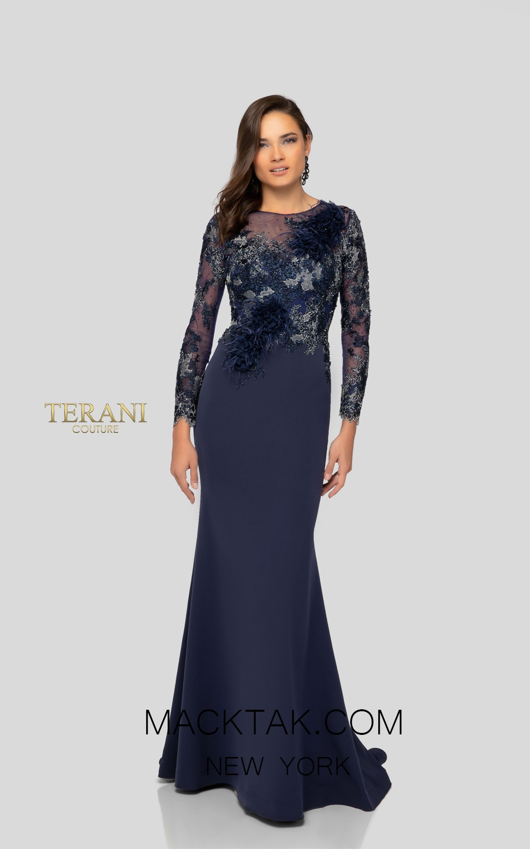 Terani 1911E9602 Navy Front Evening Dress