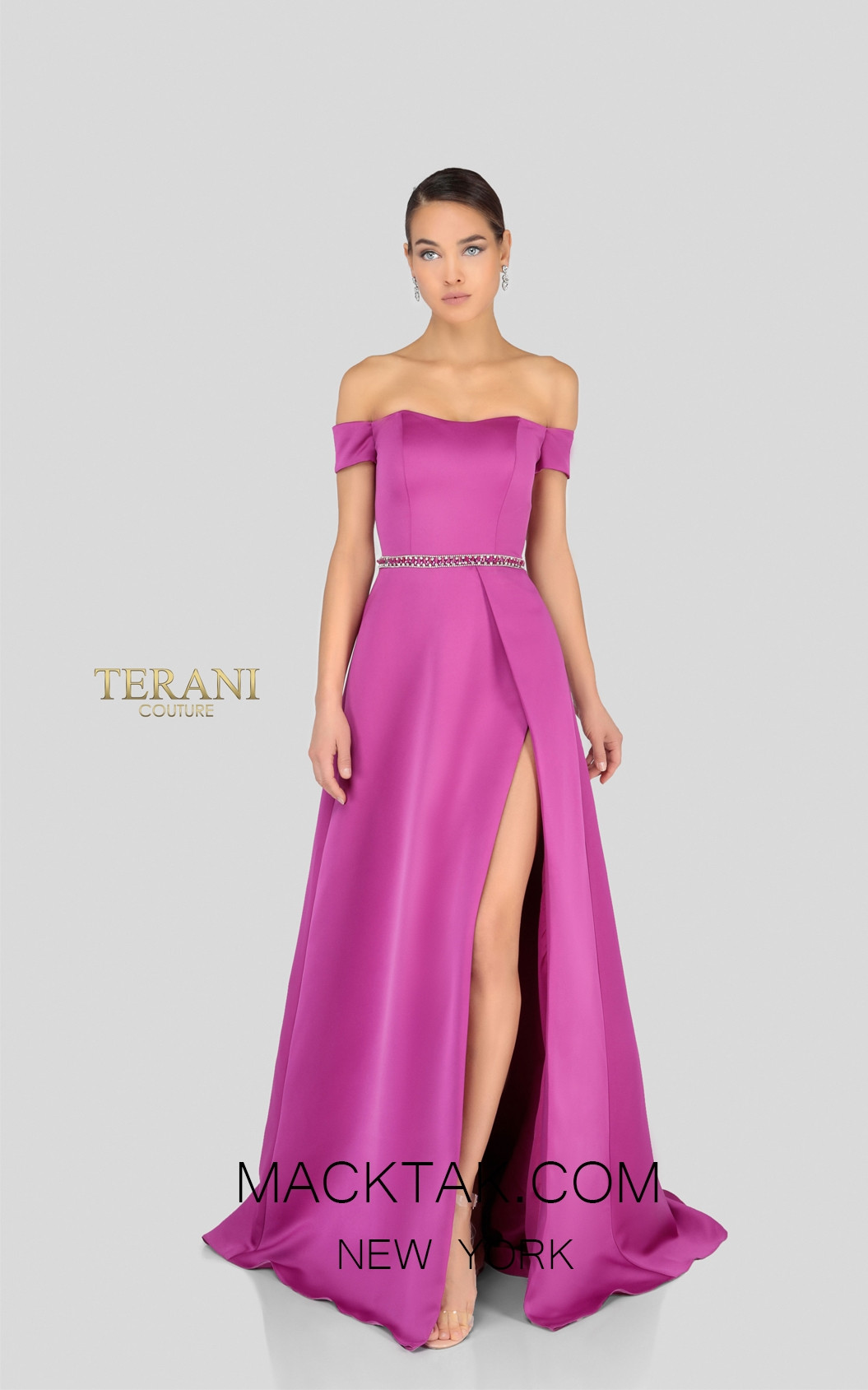 Terani 1911E9623 Fuchsia Front Evening Dress