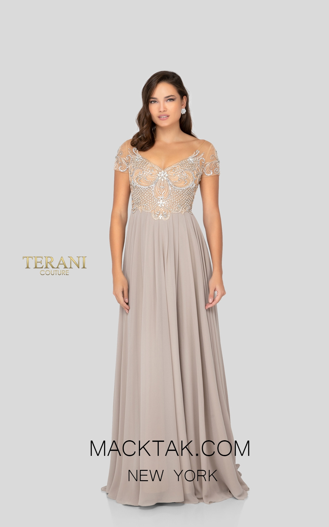 Terani 1911M9333 Mother of Bride Taupe Front Dress