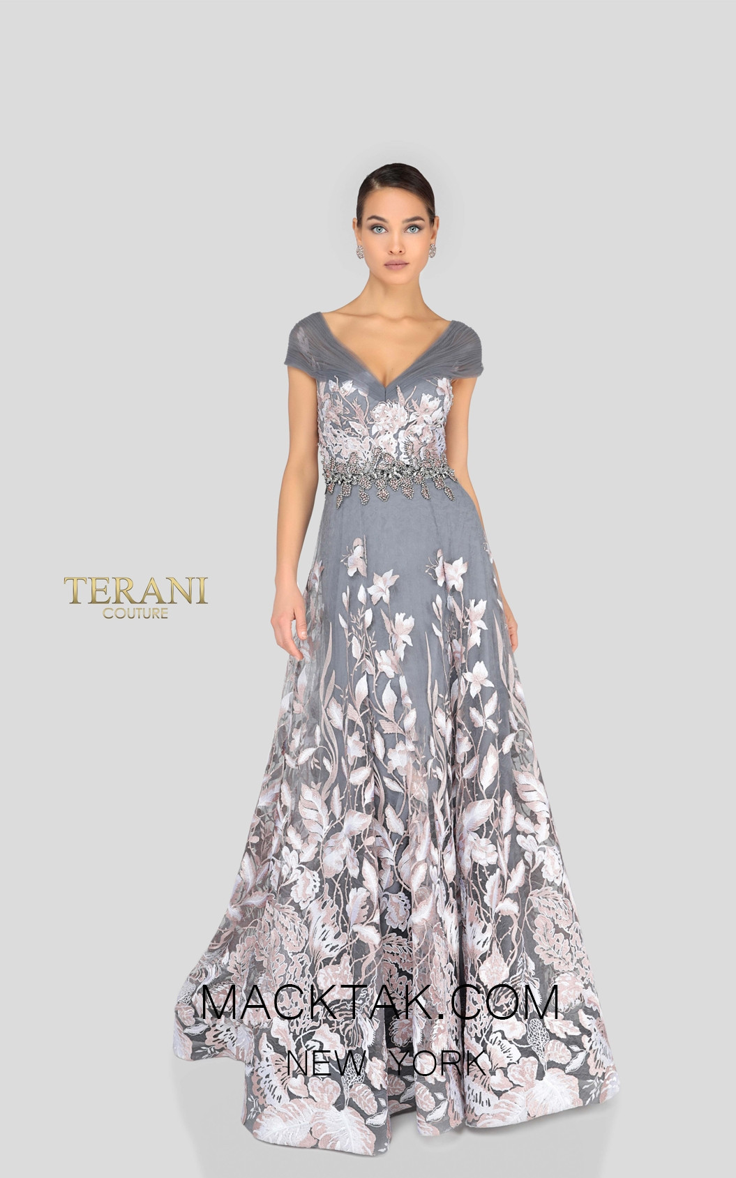 Terani 1912M9347 Blush Silver Front Mother of Bride Dress