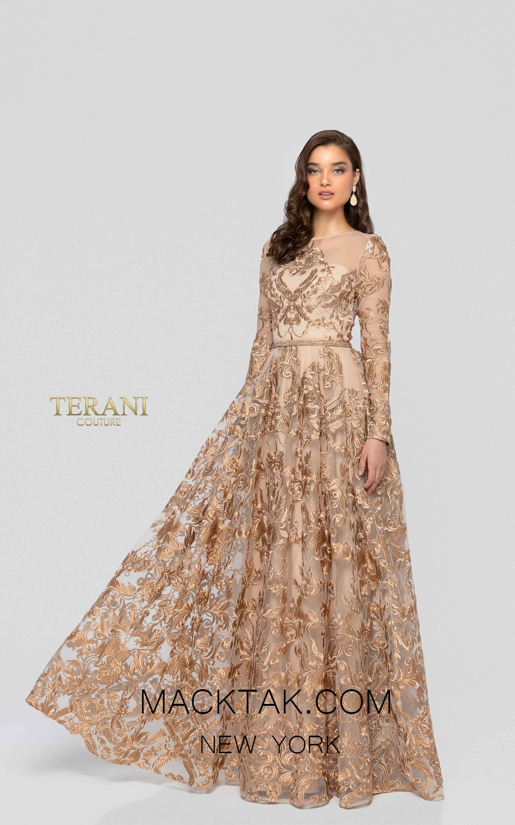 Terani 1912M9366 Bronze Front Mother of Bride Dress