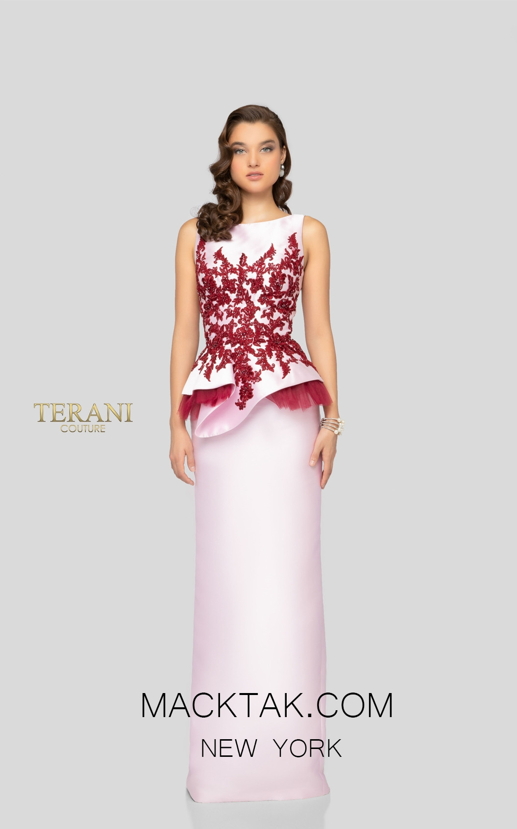 Terani 1913E9244 Pink Wine Front Evening Dress