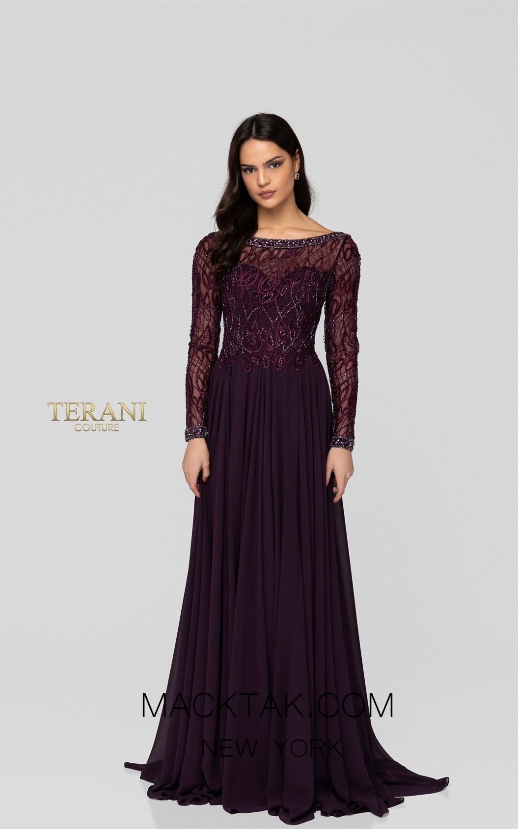 Terani 1913M9419 Mother of Bride Plum Front Dress
