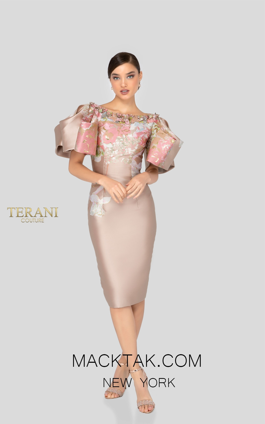 Terani 1911C9005 Champagne Gold Front Cocktail Dress