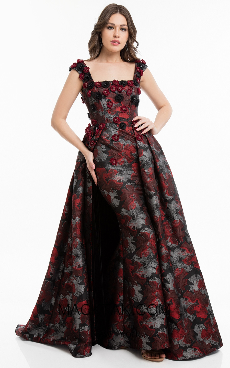 Terani 1823E7334 Red Black Front Dress