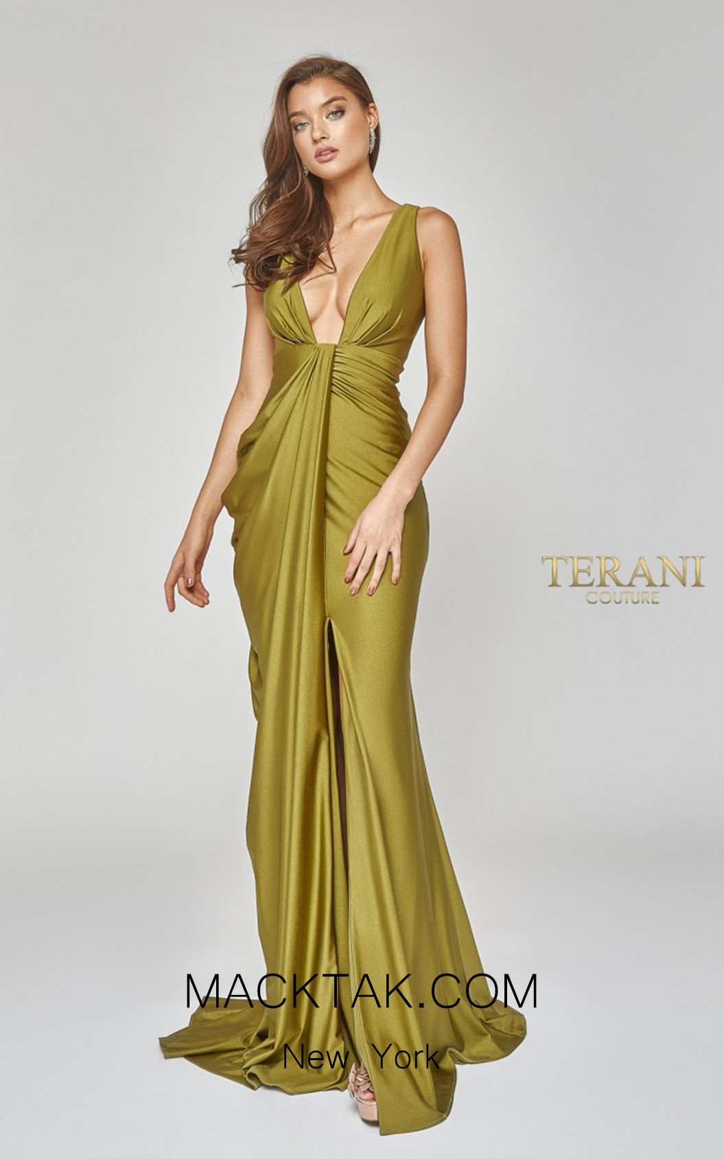 Terani Couture 1921E0121 olive Front Dress