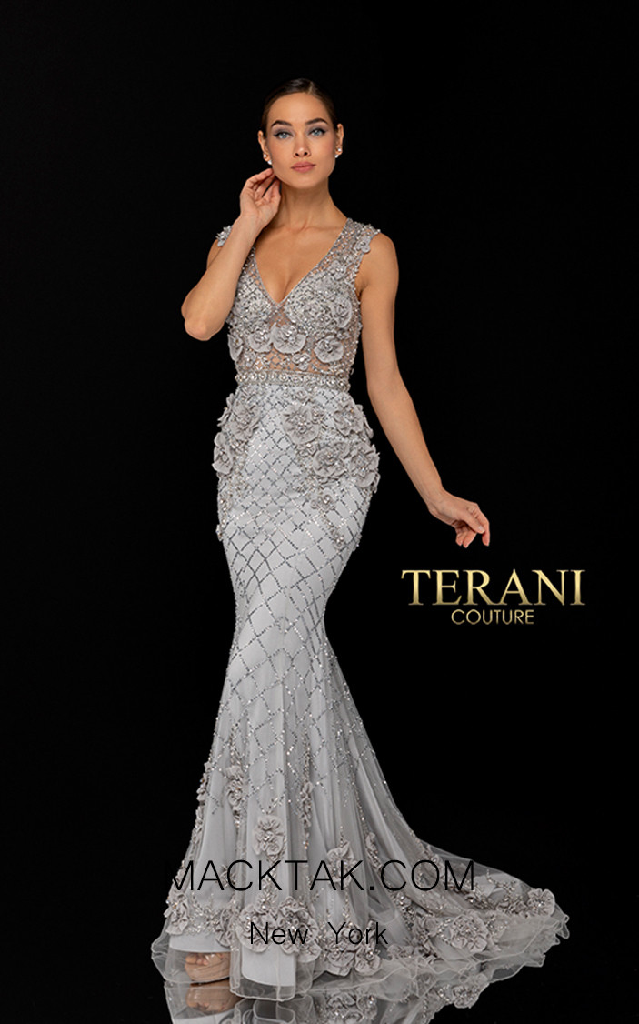 Terani Couture 1722GL4488 Silver Front Dress