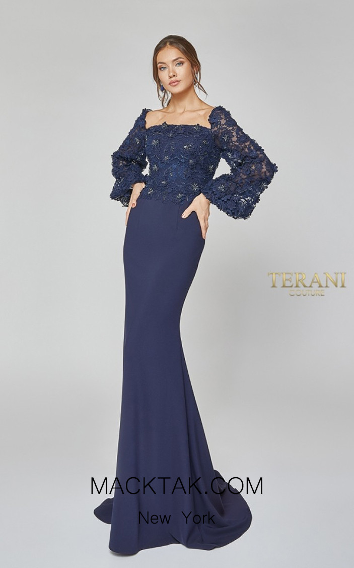 Terani Couture 1921M0489 Navy Front Dress