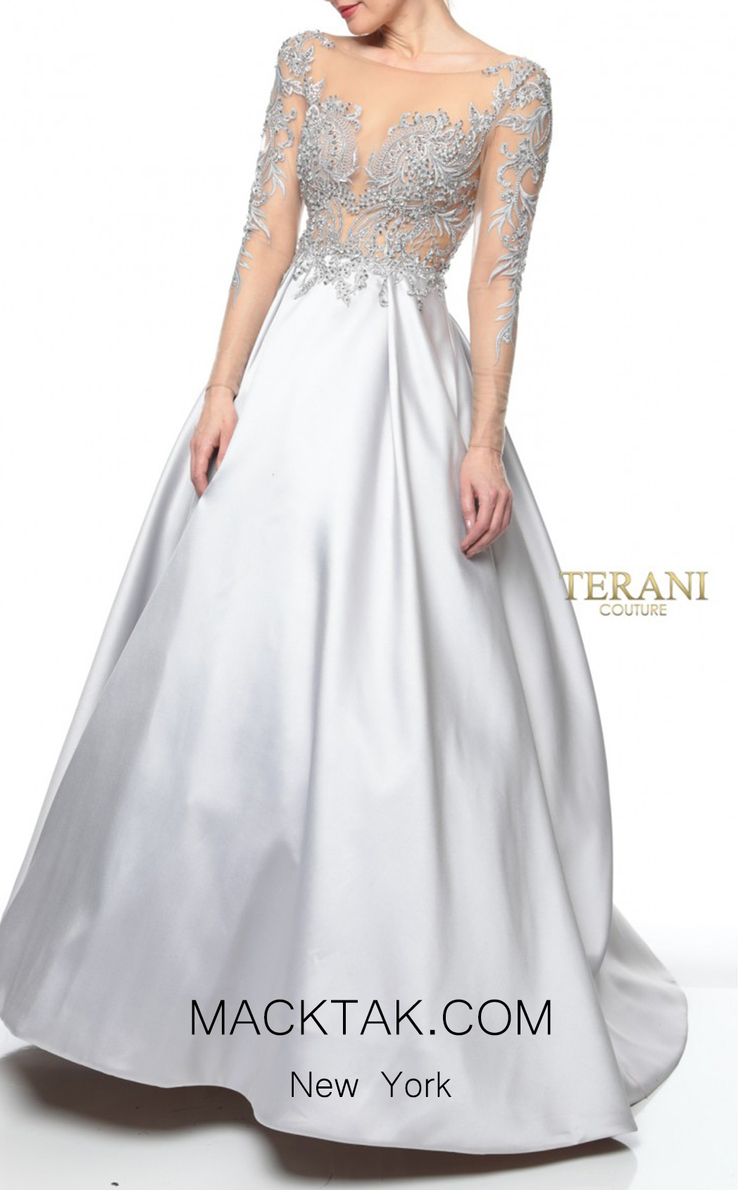 terani couture long sleeve beaded bodice ball gown