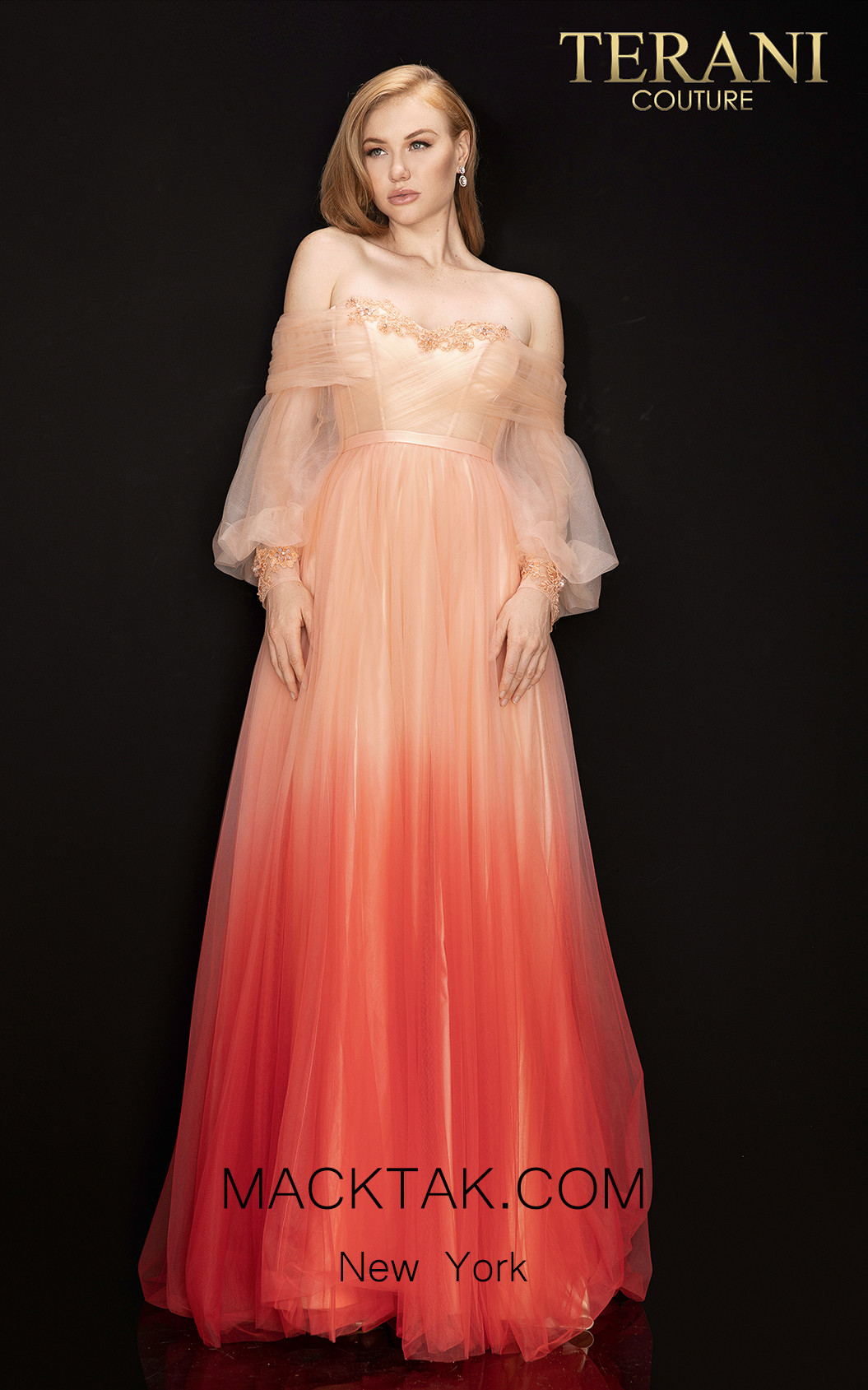 Terani 2011P1075 Peach Ombre Front Dress