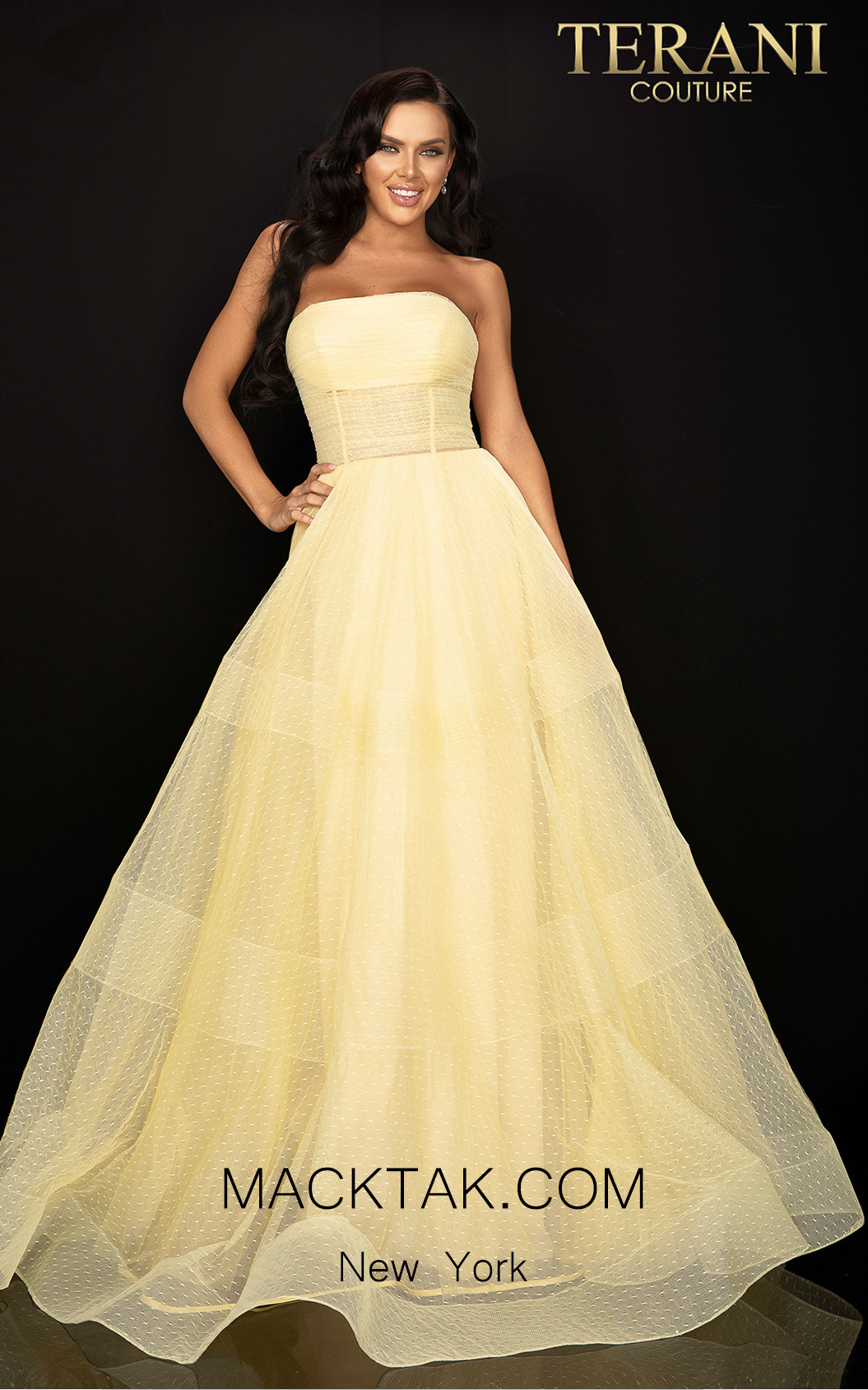 Terani 2012P1399 Yellow Front Dress
