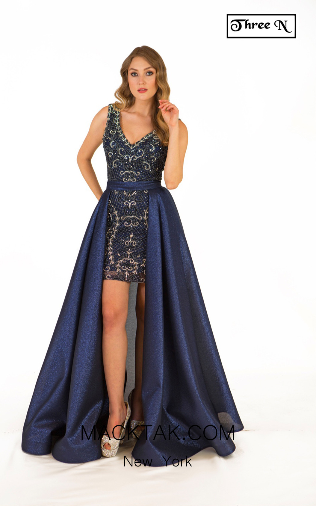 Three N 3693 Navy Front Dress