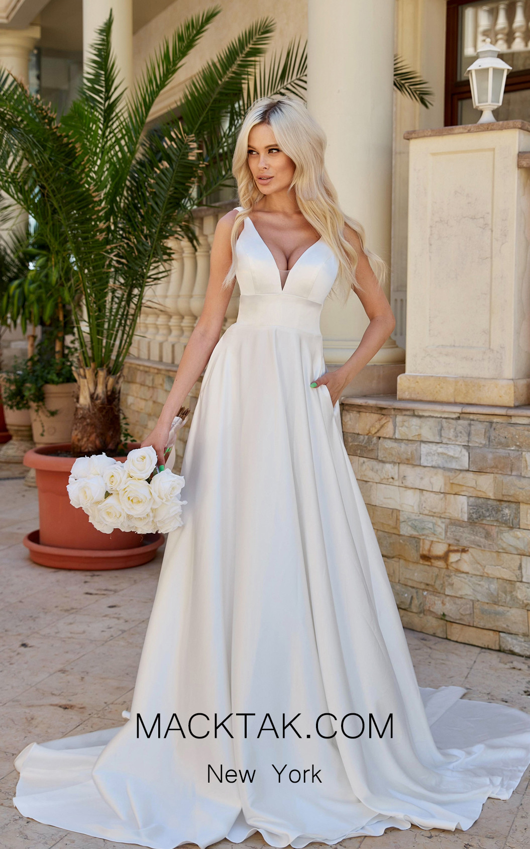 Tina Holly BA269W Elegant Satin A-Line Bridal Gown with Plunging Neckline main image 0