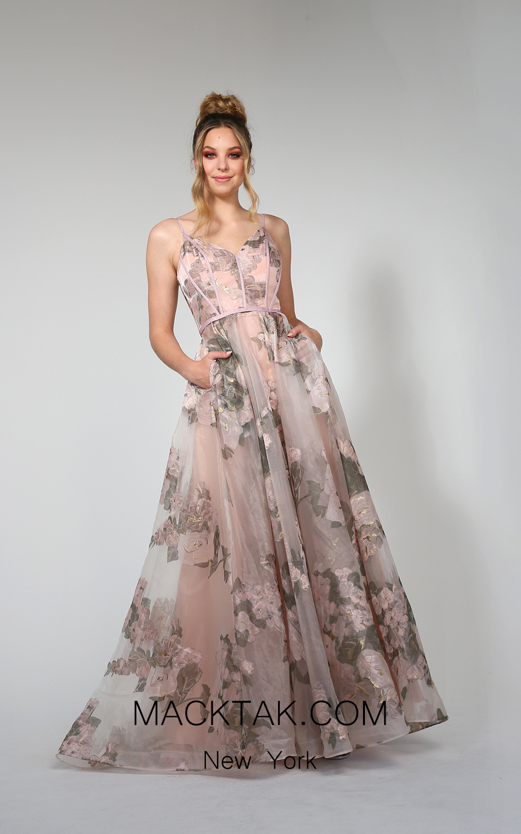 Tina Holly TA616 Floral Pink Front Dress