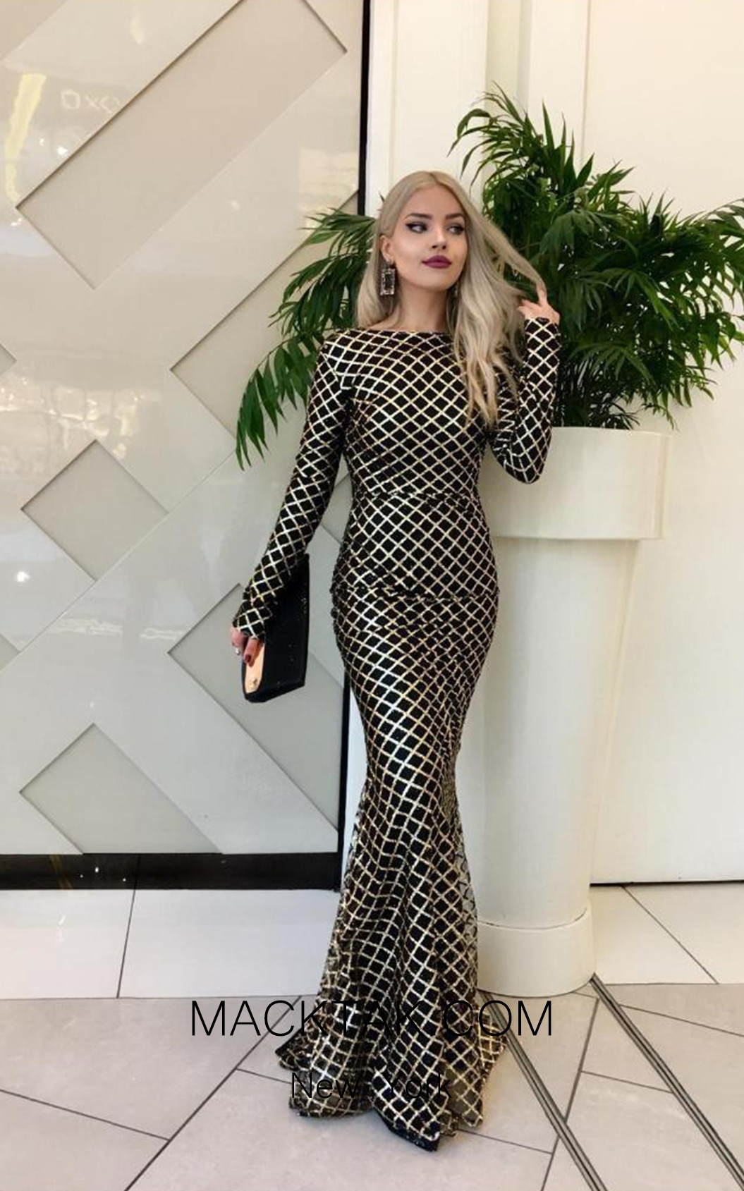 TK AS118 Black Silver Back Evening Dress
