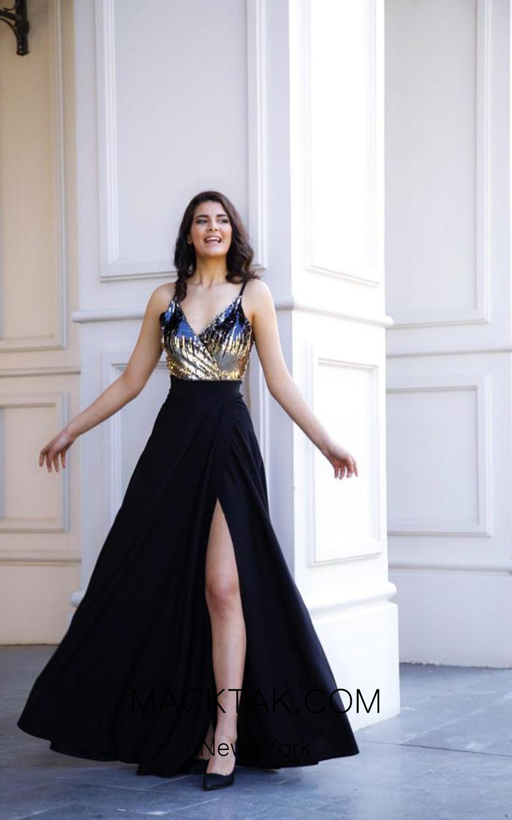 TK AS122 Black Print Evening Dress