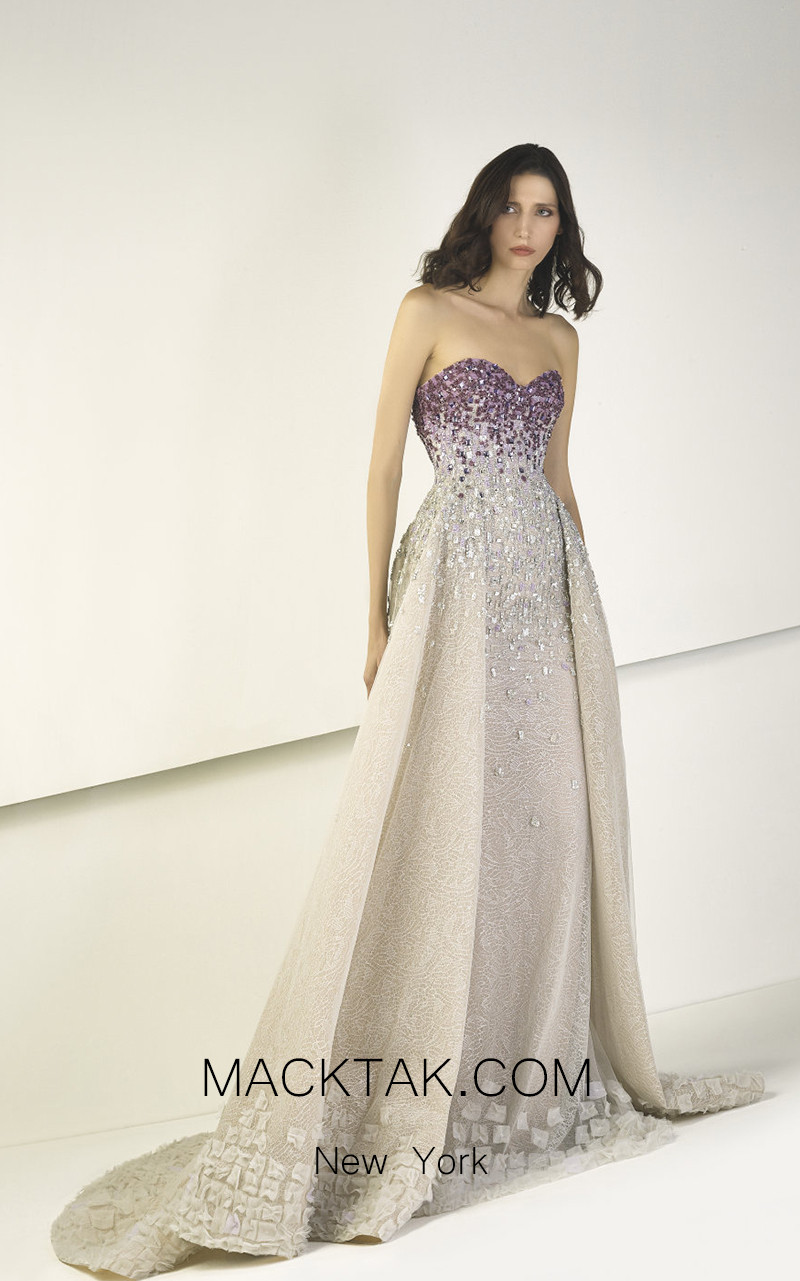 Tony Ward TW28 Purple Beige Front Evening Dress