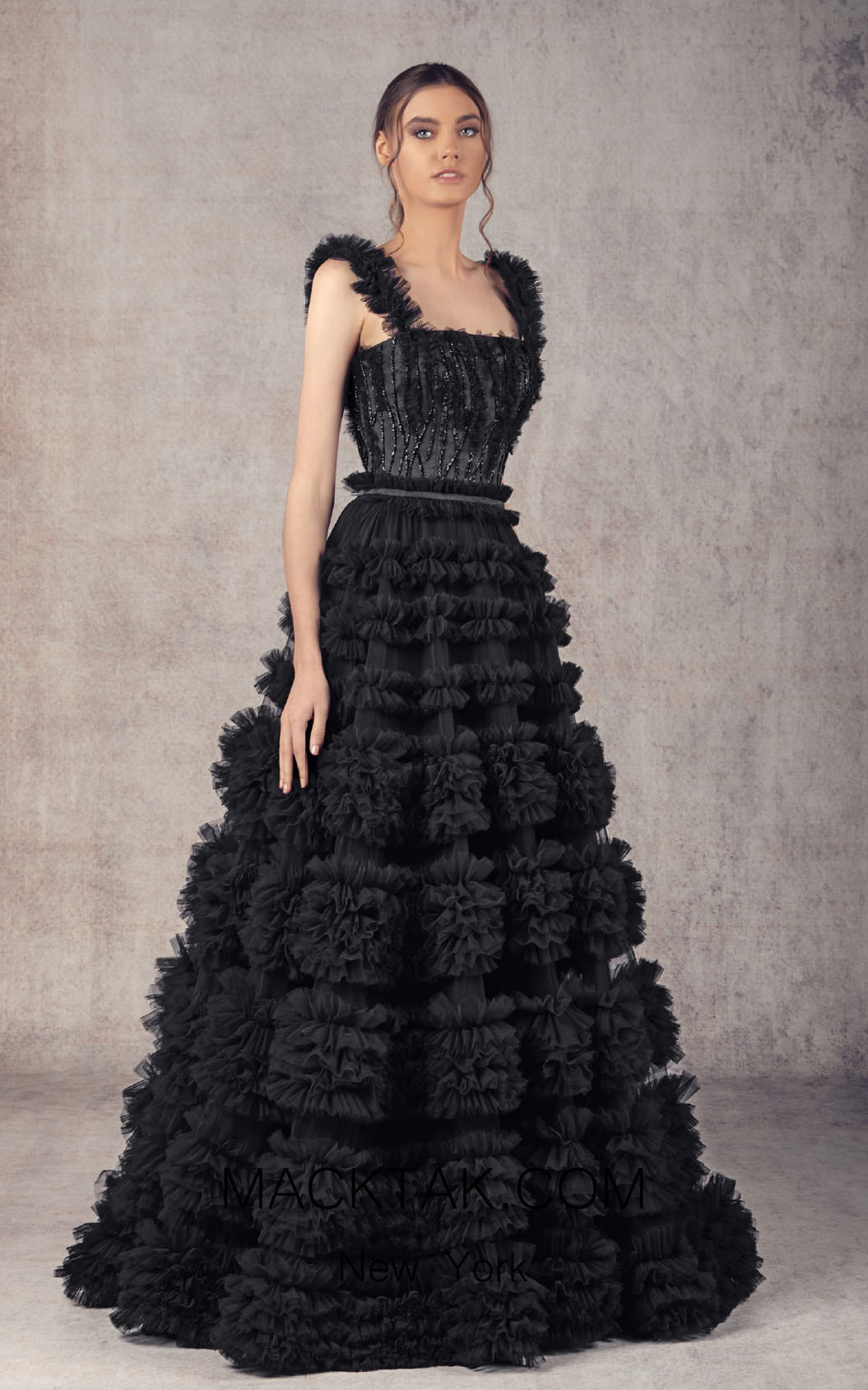 Ziad Germanos ZG14 Black Front Evening Dress