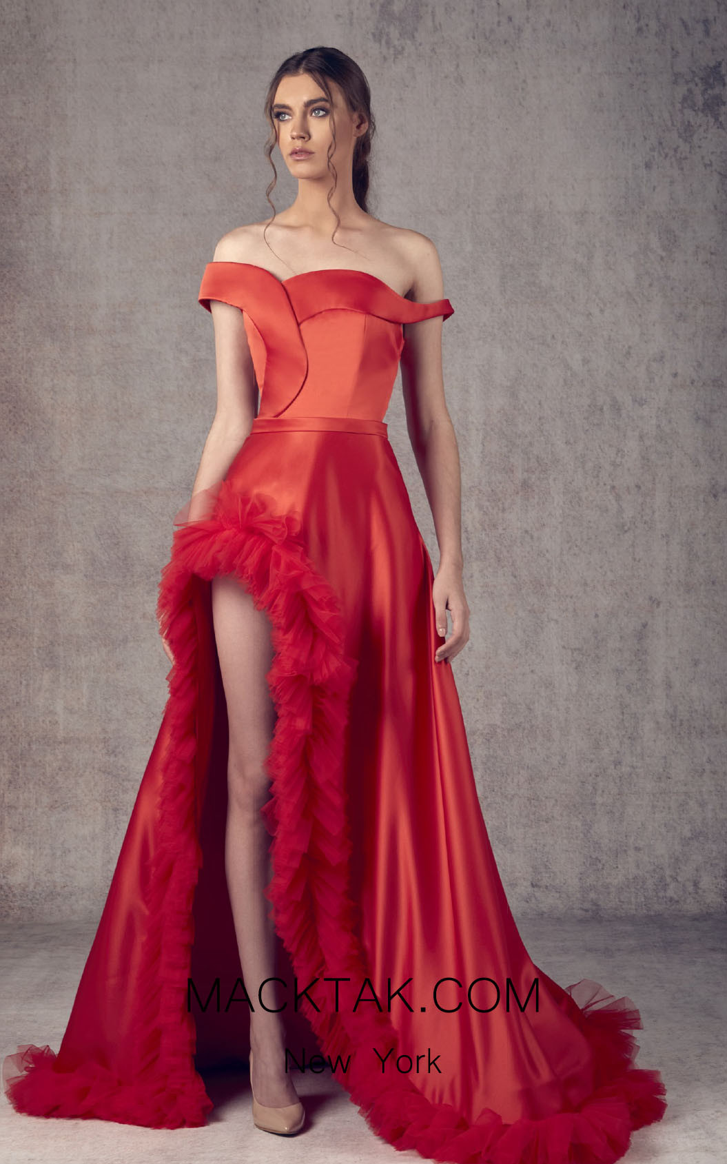 Ziad Germanos ZG4 Red Front Evening Dress