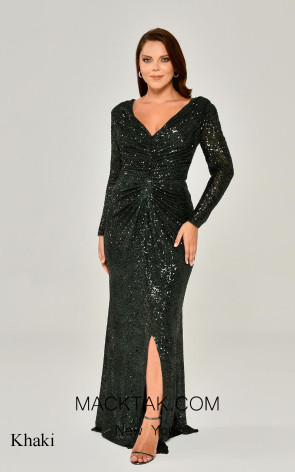 Alfa Beta B5457 Khaki Long Dress