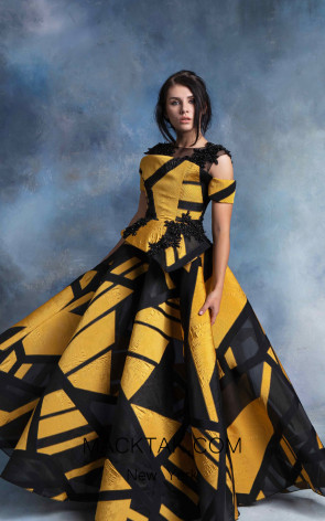 In Couture By Kiwi 4752 Mustard Black Front Dress