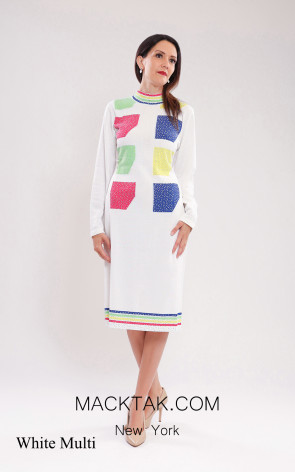 Kourosh KNY Knit KH020 White Multi Front Dress