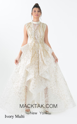 Macktak Couture 5202 Ivory Multi Front Dres